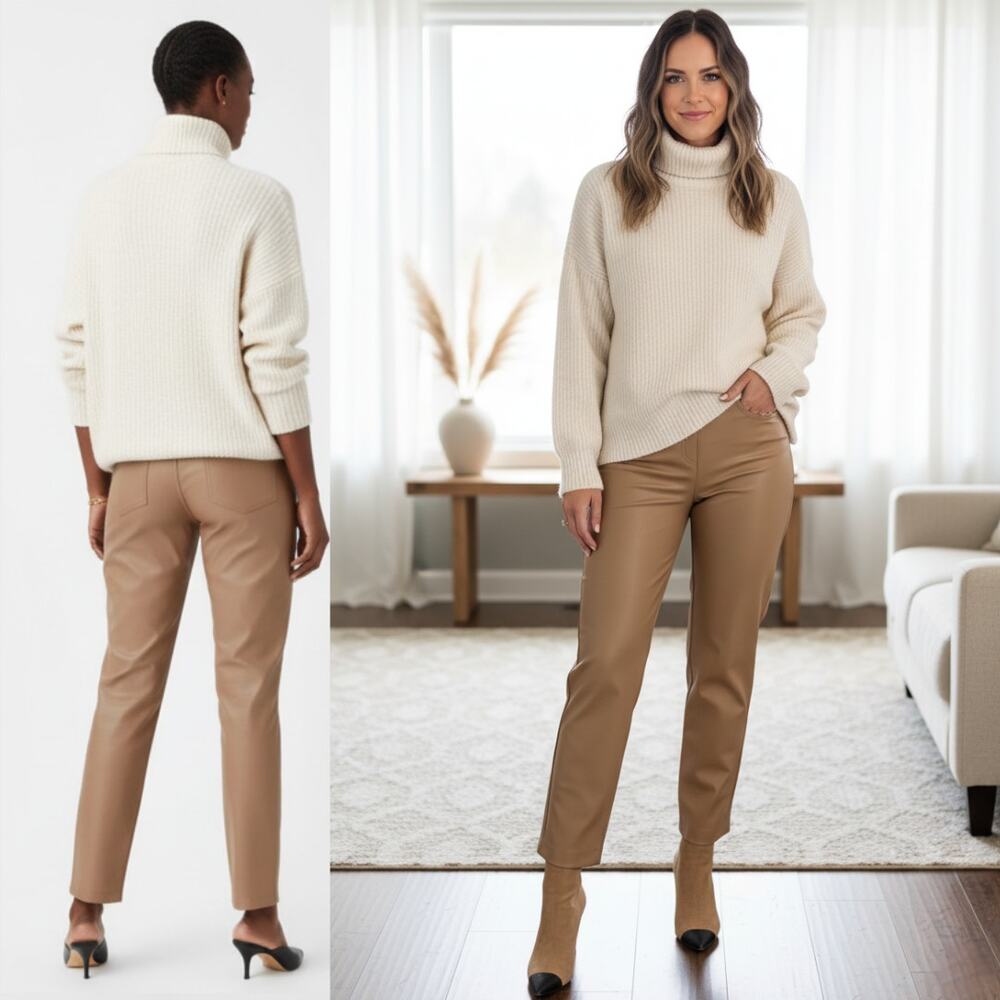 NEW Spanx - Leather-Like Straight Leg Pant Luxe Toffee Tan Pull On Minimalist XL